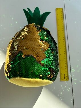 Source Unknown Gold and Green Sequin Pineapple Plush Toy